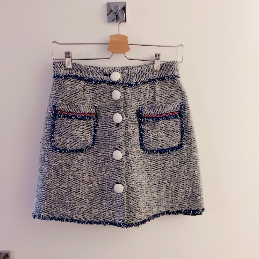 Tweed Blue Skirt Zara